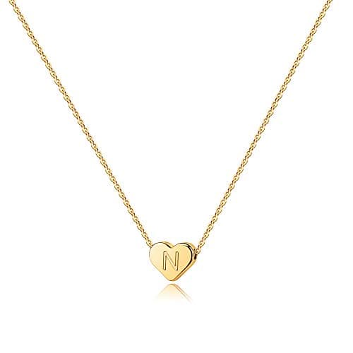 Turandoss Heart Initial N Necklace for Women - 14K-Gold-Plated Heart Initial Necklaces, Tiny Letter Necklace for Womens Gifts, Letter Necklaces Gifts for Women Jewelry - Image 1