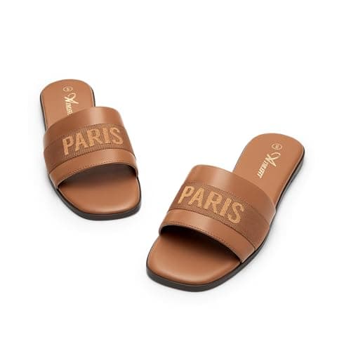 Athlefit Women's Slides Summer Fashion Slip On Flat Sandals Dressy Brown Size 9.5 - Thumbnail 5