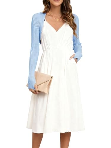 VIAURBE Cropped Cardigan Sweaters for Women 2025 Long Sleeve Bolero Shrug Open Front Casual Knit Tops Blue M - Image 1