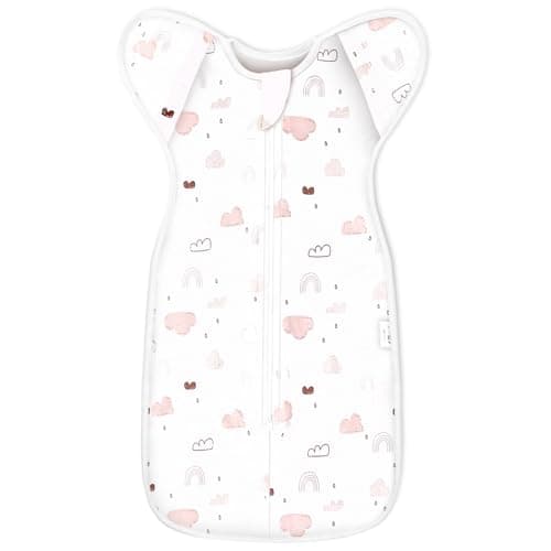 ANYEDDE Baby Transitional Swaddle Sleep Sack - Arms Up Swaddles for Baby Girl, 3-6 Months Newborn Swaddle Sleep Sack with Cuff Removable & 2-Way Zipper Design, Pink Cloud Transition Sacks - Image 1