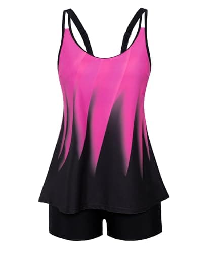 Arolina Women's Tankini Swimsuits Two Piece High Rise Bathing Suit Flowy Pool Rose Red Patterns Swimsuit 22W - Image 1