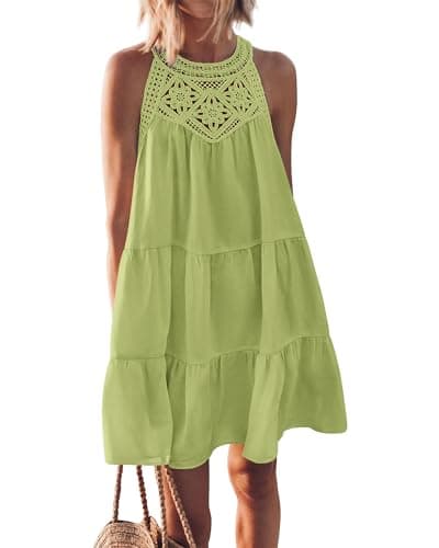 BTFBM Women Summer Dresses 2026 Casual Spring Clothes Sleeveless Halter Neck A-Line Boho Mini Dress Beach Vacation Sundress(Light Green, Large) - Image 1