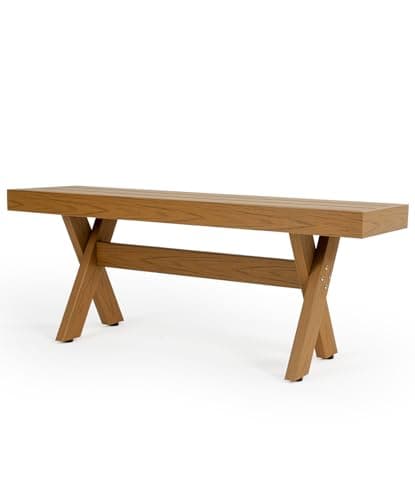 Kibaso 44.5" HIPS Outdoor Bench, X-Shaped Modern Backless Garden Bench, All Weather Patio Bench with Wood Grain Texture, Easy Assembly for Garden, Porch, Backyard & Park-Wood-Grain Teak - Image 1