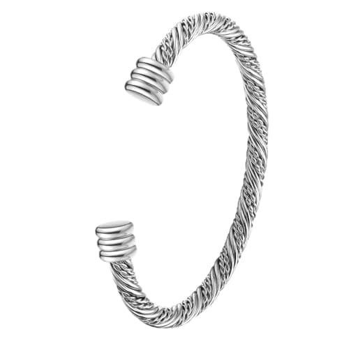 BOLAGTIER Stainless Steel Twisted Cable Wire Bracelets Adjustable Open Cuff Bangle Bracelet Vintage Jewelry Gift for Women (C-Silver 62) - Image 1