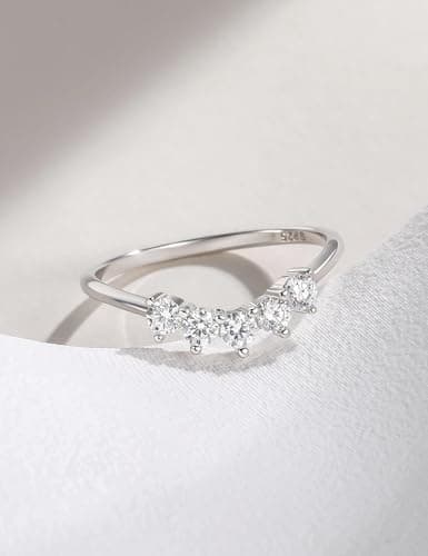 EAMTI Moissanite Wedding Bands for Women 5 Stone Eternity Bands Rings D Color VVS1 Clarity 925 Sterling Silver Anniversary Moissanite Stackable Engagement Curved Rings for Women Size 7.5 - Thumbnail 3