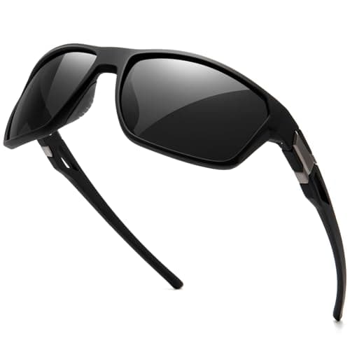 SUNGAIT Polarized Wrap Around Sports Sunglasses Men Classic Square Style for Driving Running Fishing (Matte Black Frame/Gray Lens) - Image 1