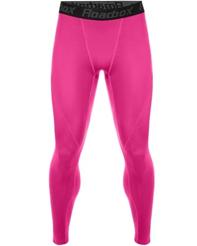 Roadbox Men’s Compression Pants Running Tights, Performance Sports Workout Leggings, Athletic Base Layer for Gym Basketball Hot Pink - Image 1