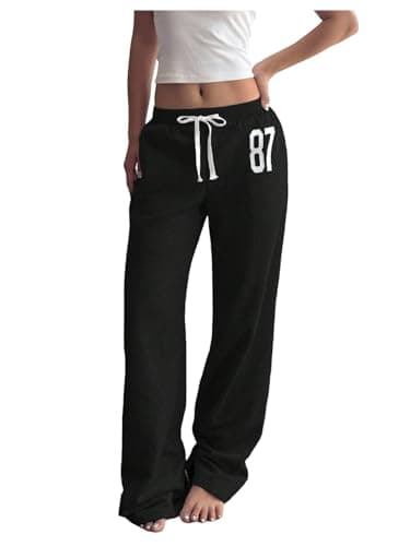 GORGLITTER Women's Low Rise Baggy Pants Wide Leg Sweatpants Lightweight Y2k Joggers Trousers Streerwear 2000s Pants Black Graphic Small - Image 1