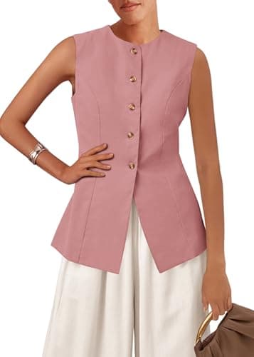 KIRUNDO Vest Tops for Women Trendy Dressy Business Casual Outfits 2026 Summer Sleeveless Fitted Blazer Work Suit Waistcoat(Pink, XX-Large) - Image 1