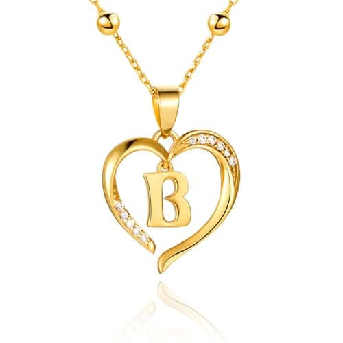Cicy Bell Womens Heart Initial Necklace for Women 18k Gold Plated Cubic Zirconia Dainty Letter Pendant Necklace 17.7'' with 2'' Extender - Image 1