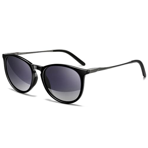 SUNGAIT Original Design Trendy Sunglasses Polarized Vintage Round Classic Retro Style for Women and Men (2025 Glossy Black Frame/Gray Gradient Lens) - Image 1