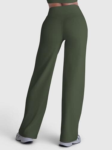 Sunzel Butt Lifting Wide Leg Yoga Pants Women No Front Seam Tummy Control High Waist Booty Gym Workout Straight Leg Bottoms 33" Inseam Ash Green Large - Thumbnail 3