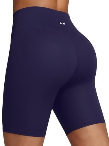 BRXL Workout Shorts Women 8" No Front Seam High Waist Yoga Gym Biker Shorts Tummy Control with Inner Pocket Navy Blue - Image 1