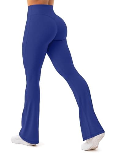Unthewe High Waisted Flare Leggings for Women Tummy Control Butt Lifting Workout Yoga Wide Leg Pants(U926-Midnight Blue-L) - Image 1