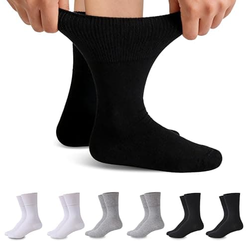 Forcool 6 Pairs Diabetic Men Women Non Binding Loose Top Seamless Toe Wide Ankle Low Cut Cotton Diabetic Edema Diabetes Socks for Summer, Black Grey White, Medium - Image 1