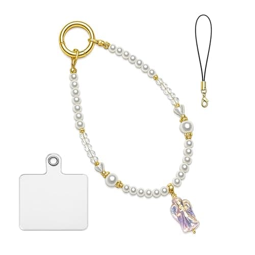 TIANTAIYUE Beaded Phone Charm Strap for Women, Aesthetic Crystal Glass & Pearl Wrist Lanyards, Universal Anti-Lost Detachable Cell Phone Chain for Smartphone Case, Camera, Keys, Gift for Her - Image 1