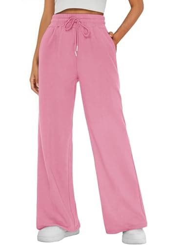 Bellcoco Women's Wide Leg Sweatpants Drawstring Elastic Waisted Lounge Pants Baggy Sweat Pants with Pockets Pink S - Image 1