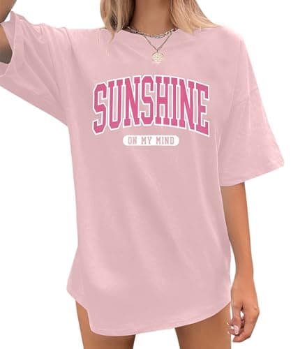 Oversized Sunshine Shirt Beach Tshirt: Women Loose Fit Summer Top Drop Shoulder Casual Short Sleeve Tees - Image 1