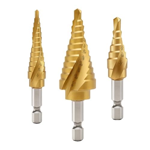 OSTTE 3 Piece Step Drill Bit Set with Spiral Grooves for Faster Drilling & Chip Removal - HSS Titanium Coated Unibit for Aluminum, Wood and Plastic - Image 1
