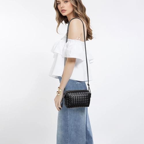 swinsack Small Woven Leather Crossbody Bag, Mini Crossbodybag for women,Vegan Leather Camera Bag, Woven Purse,Christmas gifts,new years gifts for girl - Thumbnail 2