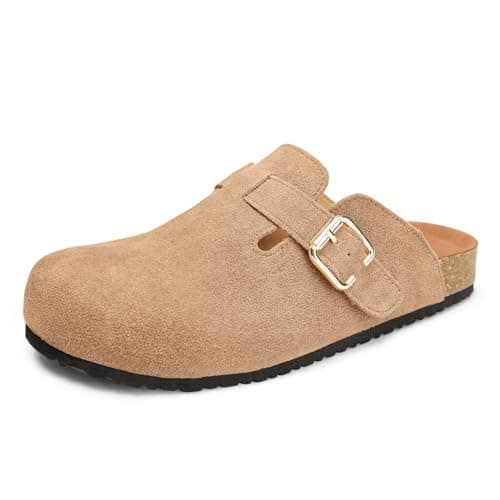Women's Genuine Suede Clogs with Good Traction, Arch Support, Perfect for Wide Feet & Wearing Without Socks Outdoors Taupe - Thumbnail 5