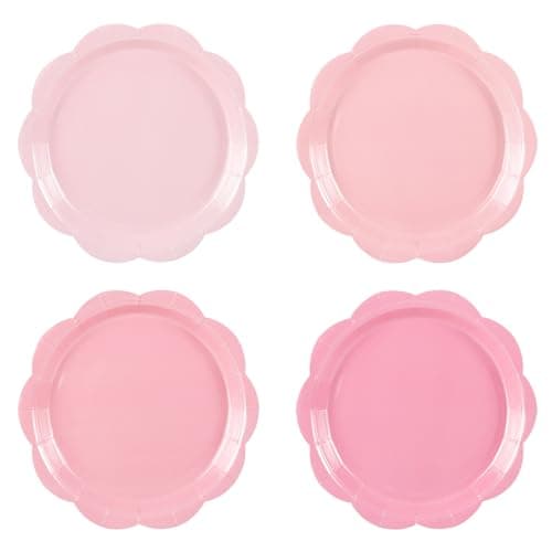NatNarr 48 Pcs Pink Paper Plates, 9 Inch Mother Day Plates Disposable Pink Gradient Plate Scalloped Dinner Dessert Plate Cute Party Supplies for Mother's Day, Birthday, Wedding, Baby Bridal Shower - Image 1