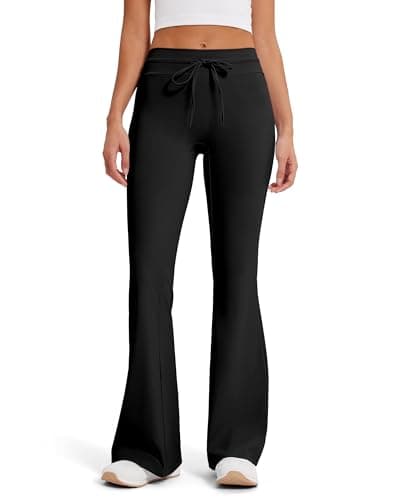 MOOSLOVER Women Flare Yoga Pants Drawstring High Waist Bootcut Leggings Soft Stretch Pilates Lounge Pant(M,Black) - Image 1