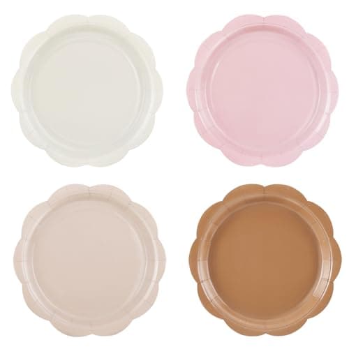 NatNarr 48 Pcs Boho Paper Plates, 4 Colors Gradient Scalloped Paper Plates 9 Inch Brown Disposable Dinner Dessert Plate for Birthday Party Wedding Baby Bridal Shower - Image 1