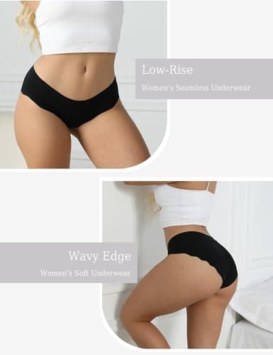 MCOWOD Women's Seamless Underwear No Show Bikini Panties Low Rise Hipster Wave Edge Sexy Multicolor Size L 5 Pack - Thumbnail 3