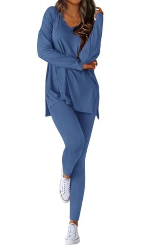 BTFBM Two Piece Sets for Women 2026 Casual Lounge Set Matching Oversized Shirts Leggings Workout Airport Travel Outfits(Dusty Blue, Medium) - Image 1
