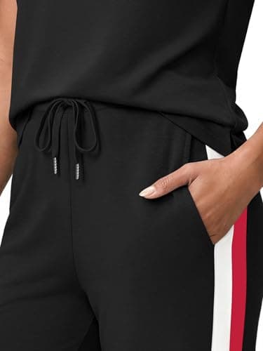 Casly Lamiit Two Piece Set for Women Spring Summer Lounge Sets Cruise Travel Airport Beach Vacation Clothes Trendy Cap Sleeve Top Wide Leg Pants Clothing Sets Black L - Thumbnail 4