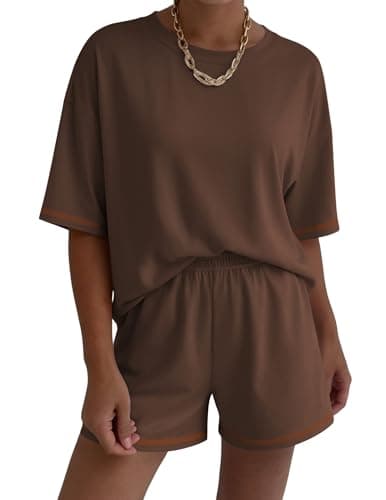 Ekouaer Lounge Sets for Women 2 Piece Shorts Sets Moisture Wicking Casual Summer Short Sleeve Matching Outfits with Pockets - Image 1