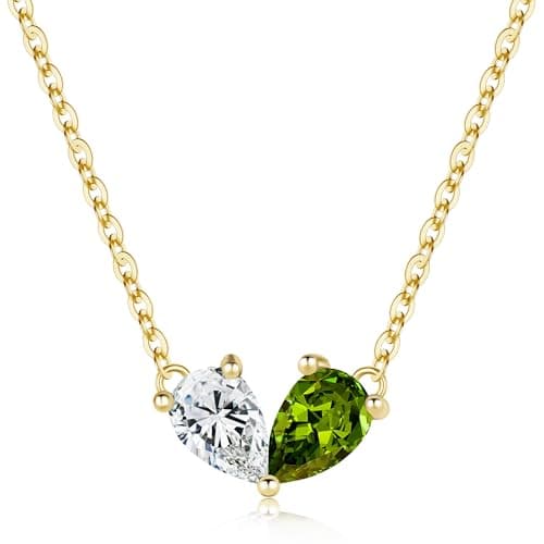 Turandoss April August Birthstone Necklace for Women - Created Diamond, Peridot Necklace Pear Birthstone Necklaces for Women, 14K Dainty Gold Plated Necklaces for Women’s Girls Jewelry Gifts - Image 1