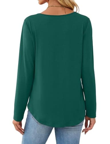 JUSTFASHIONNOW Long Sleeve Shirts for Women Fall Tops Pleated Plus Size Ladies Dressy Casual Blouses V Neck Christmas Loose Fit Tunic Tops to Wear with Leggings (Dark Green, X-Large) - Thumbnail 6