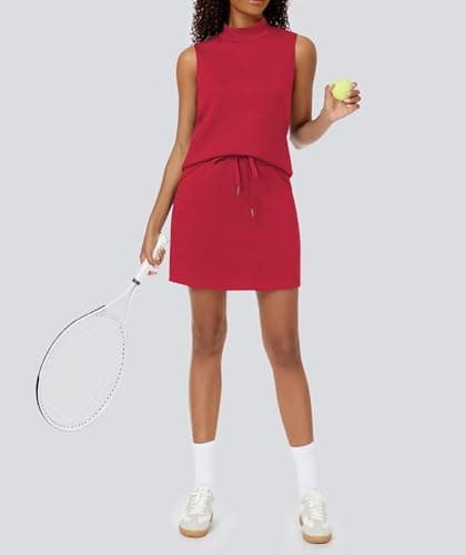 Casly Lamiit 2 Piece Skort Set for Women Tennis Skirts with Shorts Casual Jogger Two Piece Outfits Summer Cruise 2026 Short Skirt Dress Active Wear Red XS - Thumbnail 5