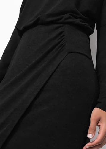 KIRUNDO Women’s Cocktail Wedding Guest Maxi Dress Lightweight Long Sleeve Boat Neck Knit Ruched Slit Slimming Dresses(Black, Medium) - Thumbnail 6