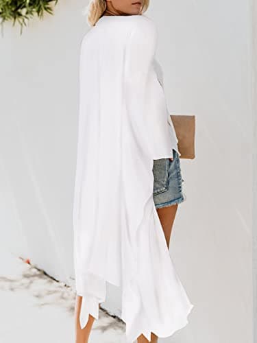 Women's Boho Long Kimono Cardigan Dusters Summer Lightweight Chiffon Sheer Beach Swimsuit Swimwear Bathing Suit Bikini Cover Ups Coverup Plus Size Resort Wear Solid Color White X-Large - Thumbnail 6