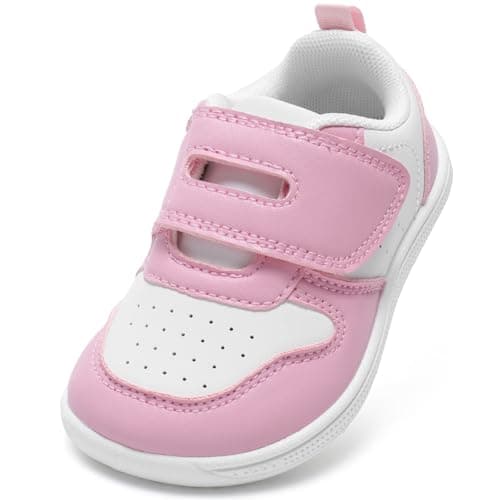 STQ KIDS Toddler Girl Shoes Wide Toe Box Barefoot Tennis Shoes Breathable Zero Drop Lightweight Kids First Walking Running Sneakers Outdoor Activities School Cute Pink White Toddler Size 8 - Image 1
