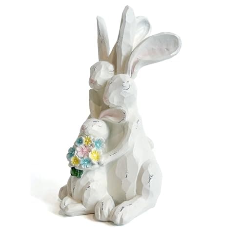 LIFFY Rabbit Figurines Home Decor - Bunny Statue for Mom, Wife, Nana, Adorable Home Decor | Unique White Bunny Family for Table Decorations - Image 1