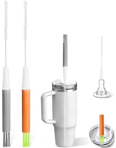 PROOCI Straw Cleaner Brush for Stanley, 2-Pack Multi 3 in 1 Extra Long Straw Cleaning Brush Set for Reusable Straws, Tumblers, Lids, Sippy Cups, Water Bottle, Nipples & Fine Gaps - Orange & Gray - Image 1