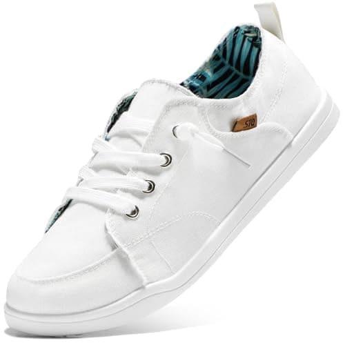 STQ Slip on Sneakers for Women Casual Shoes Canvas Tennis Classic Shoes Machine Washable White Monstera Size 7 - Image 1