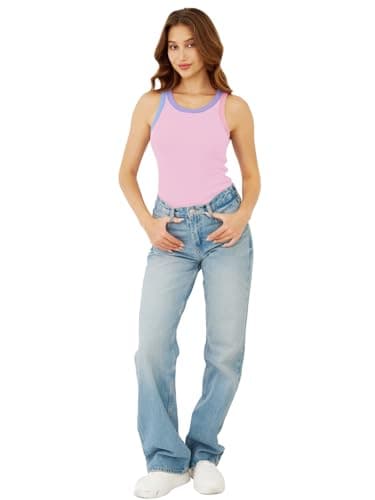 GKBK Womens Colorblock Ribbed Tank Tops Crewneck Fitted Cute Sleeveless Racerback Basic Casual Summer Cami Shirts Pink - Thumbnail 6