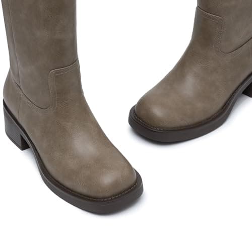 Athlefit Knee High Boots for Women Chunky Heel Tall Riding Boots Square Toe Fashion Womens Winter Booties Taupe Size 5.5 - Thumbnail 6