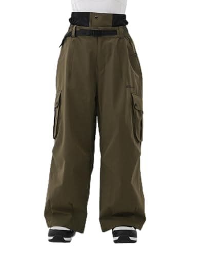 HIGH EXPERIENCE Snowboard Pants for Women Men Baggy Ski Pants Snow Loose Warm Insulated Winterproof Waterproof (Army Green, Large) - Image 1