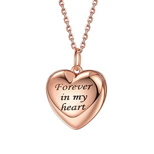 Bestyle "Forever in My Heart Locket Necklace Small Silver Rose Gold Heart Locket Pendant for, Love Statement Locket Necklace Chain for Mom Mother Wife Daughter, 18"+2" Chain - Image 1