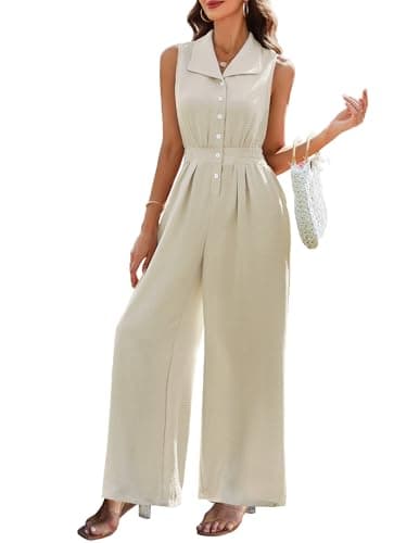 LOOKBOHO Women's Dressy Casual Jumpsuits Elegant High Waist Ruched Romper Summer Sleeveless Wide Leg Pants(AT,XXL) - Image 1