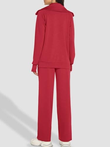 Casly Lamiit 2 Piece Lounge Sets for Women 2026 Casual Sweatsuit Travel Outfits Double Zipper Sweatshirt Long Sweatpants Athletic Track Suit Red S - Thumbnail 5