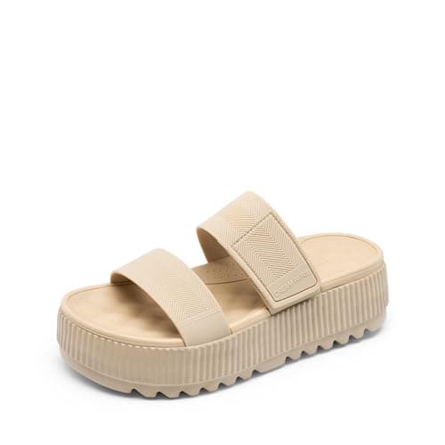 DREAM PAIRS Women's Platform Slip on Adjustable Sandals Lightweight Comfortable Non-Slip Vacation Beach Chunky Open Toe Wedges for Summer Waterproof Shoes 2026,Size 11,Nude,SDWS26004W
