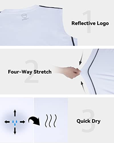 AMZSPORT Men's 3 Pack Compression Tank Top, Sleeveless Base Layer Workout Undershirt, Moisture Wicking Athletic Gym Vest, White XXL - Thumbnail 4