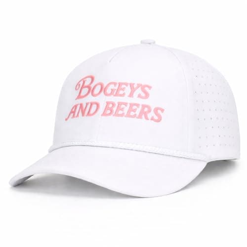 Bogeys and Beers Performance Golf Hat - Funny Golf Hat, Polyester/Spandex Blend, Adjustable Rope Snapback Cap - Breathable, Fitted for Women - White - Image 1
